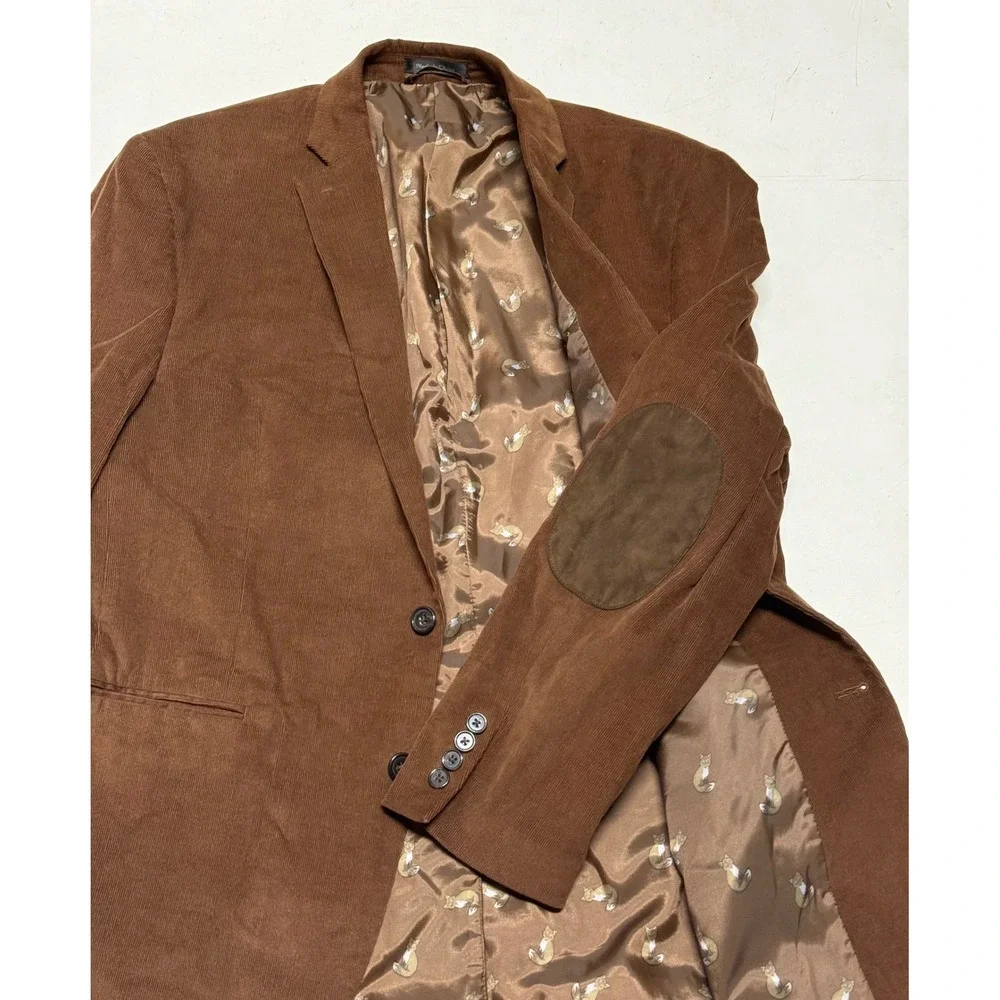 Ralph Lauren Mens Brown Corduroy Blazer‎ Fox Print Lining - Size 44R Elbow Patch